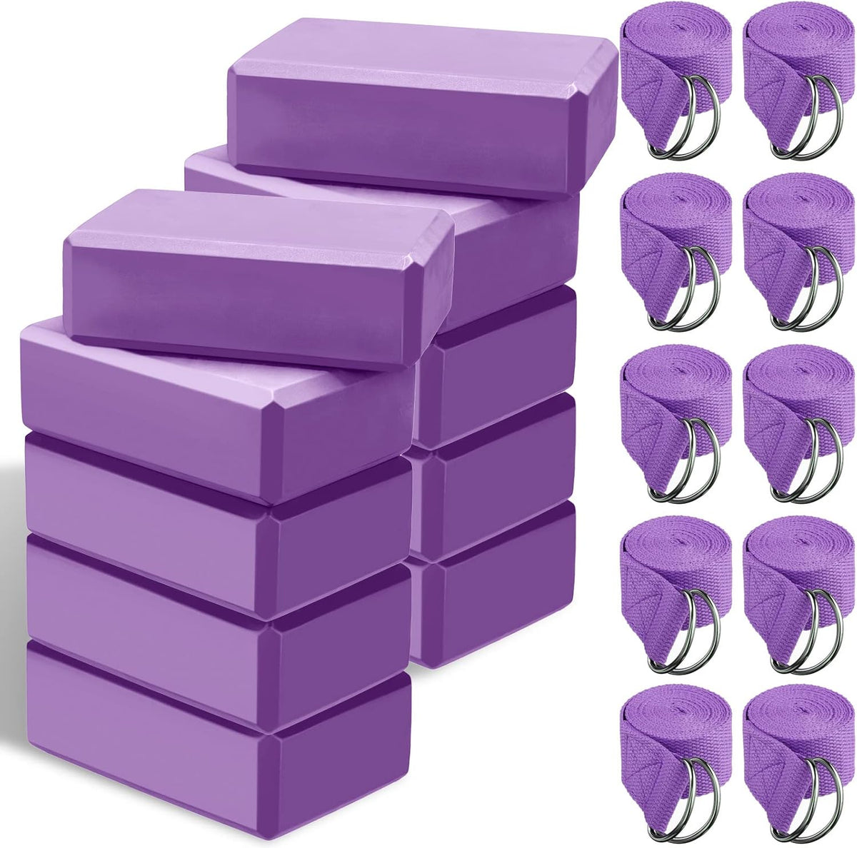 Outus 20 Pack Yoga Blocks and Straps Non-Slip EVA Foam Blocks with Metal D Ring Straps for Gym Exercise and Workout
