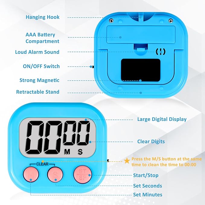 ZILLEEN 6 Pack Kitchen Timers for Cooking Digital Classroom Timers for Kids Teachers Blue Green Purple