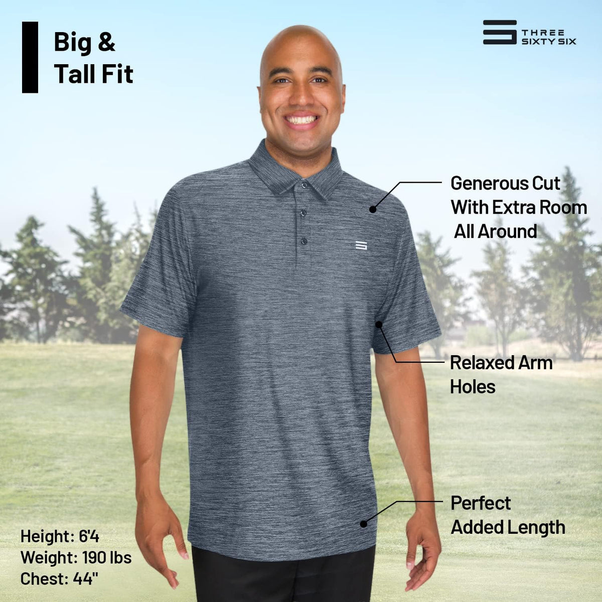 Three Sixty Six Golf Shirts for Men - Dry Fit Short-Sleeve Polo, Athletic Casual Collared T-Shirt