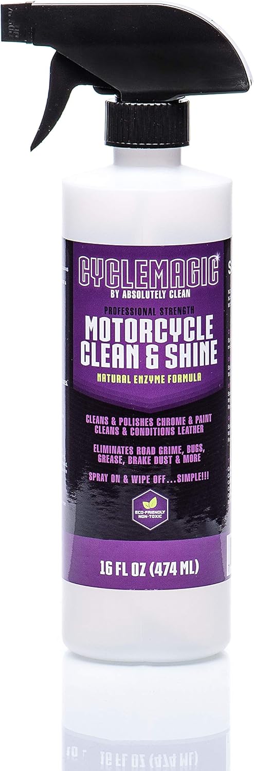 CycleMagic Motorcycle Clean and Shine - Motorcycle Cleaner & Conditioner | Chrome Cleaner, Leather Cleaner, Paint & More | Eliminates Grime, Brake Cleaner, Dirt & Debris | USA Made (16oz Spray Bottle)