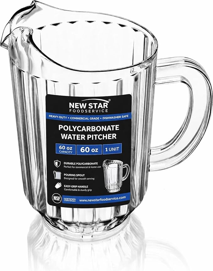 New Star Foodservice Commercial Polycarbonate Water Pitcher, 60 oz, Clear