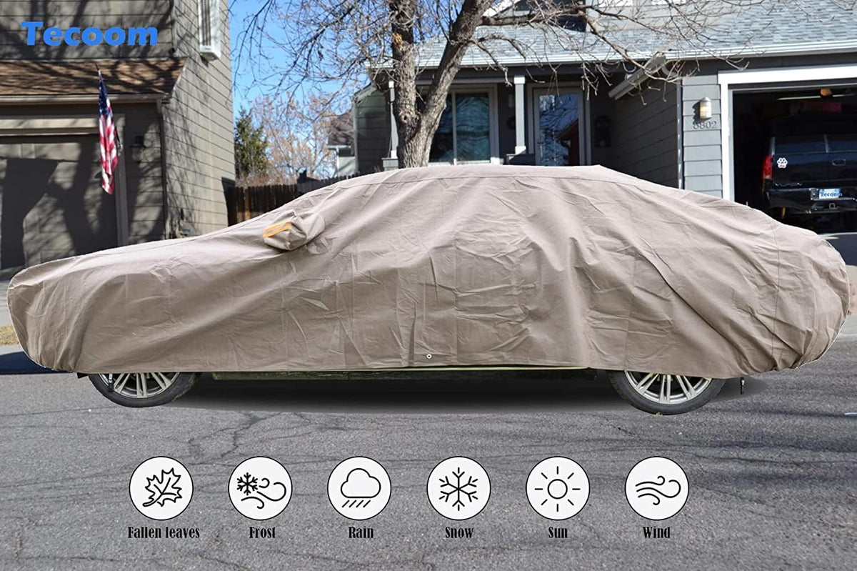 Tecoom Thick Shell Car Cover Super Breathable-Waterproof Windproof Snow Sun Rain UV Protective Outdoor All Weather Fit 170-190 Inches Length Sedan