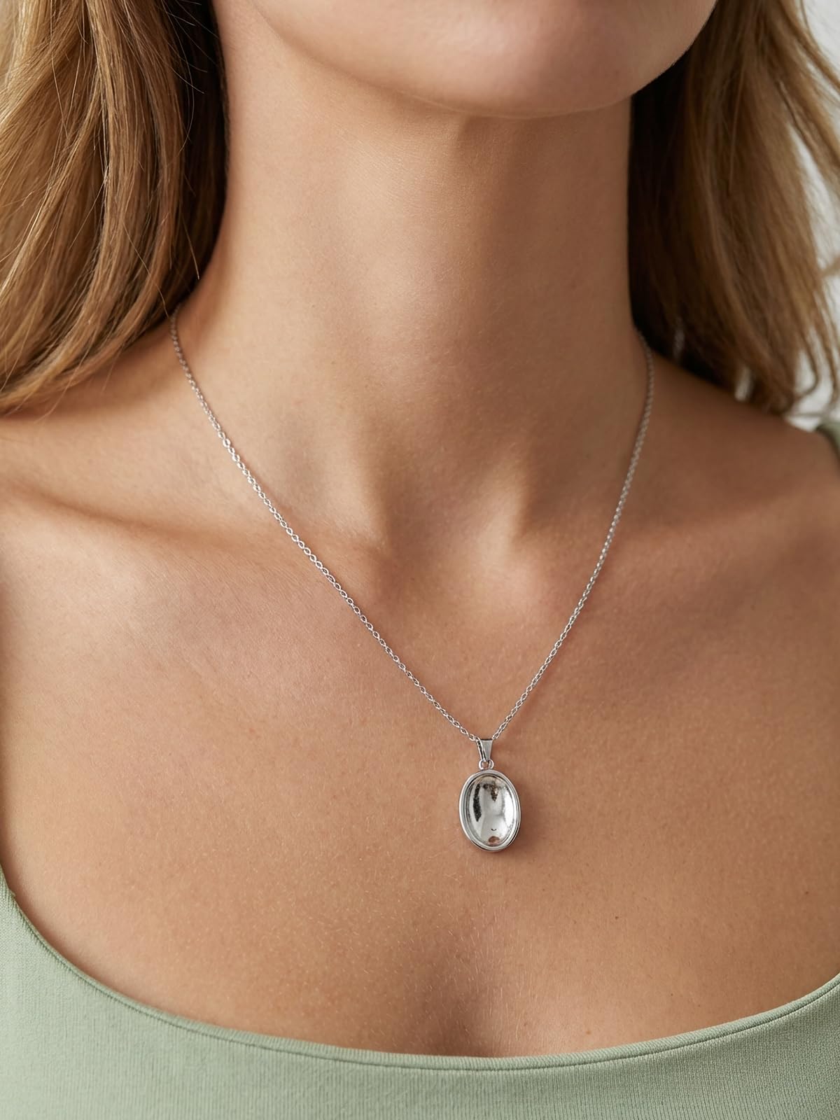 BOPREINA Stainless Steel Worry Stone Necklace for Women Anxiety Relief Fidget Jewelry Sliver Oval Peaceful Thumb Pendant Necklace Meditation Relaxation Stress Relief Pendant 15x23mm
