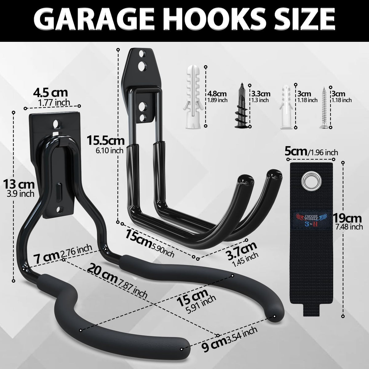 3-H Weed Eater Hanger 4 Pack,1 Garden Hose Holder,1 Extension Strap,Utility Weedeater Rack,Tool Hangers for Organizing and Hanging Weed Wacker,Leaf Blower,String Trimmer in Garden