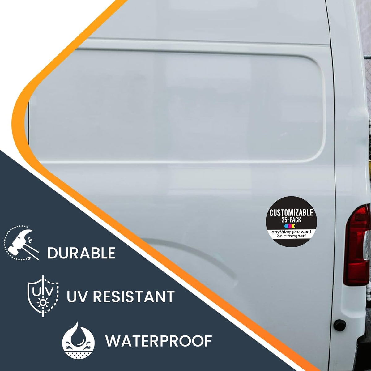 Magnet Me Up Customizable 30 Mil Round Magnet- 5”, 25 PK Weatherproof Car Magnet for Businesses, Sports Teams, Fundraisers & Personal Expression- Custom Text & Logo- Strong Magnetic Vinyl for Vehicles