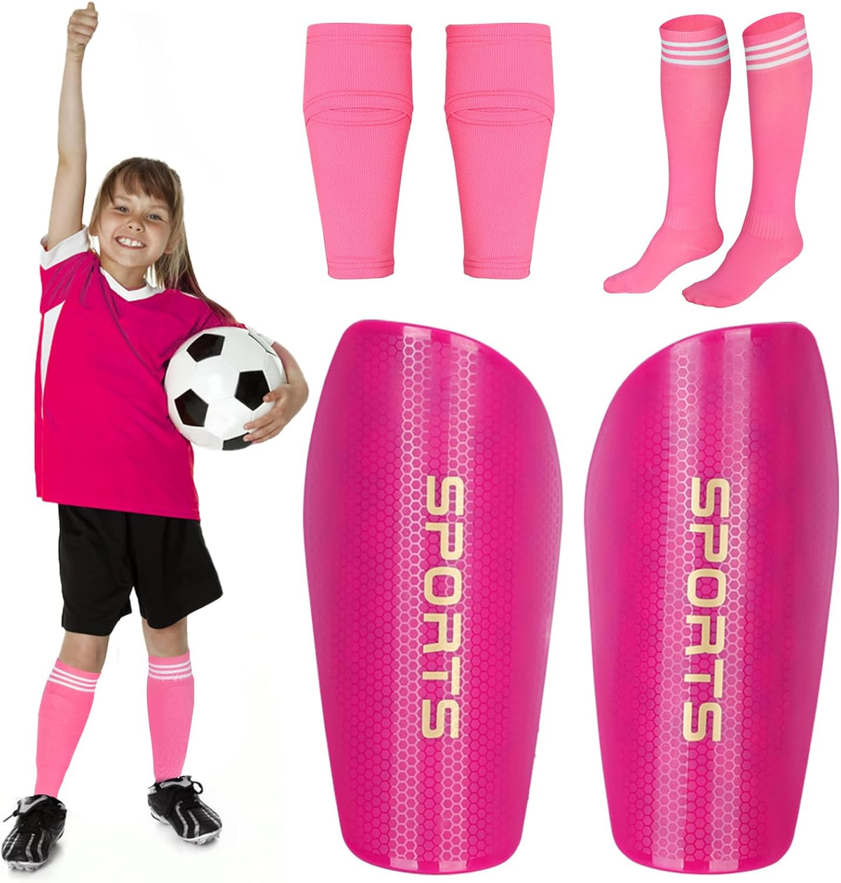 Soccer Shin Guards for Kids Adults, Toddler Shin Pads Set with Sleeves and Long Soccer Socks for Age 2-16 Boys & Girls, Youth &Men, Lightweight Soccer Equipment