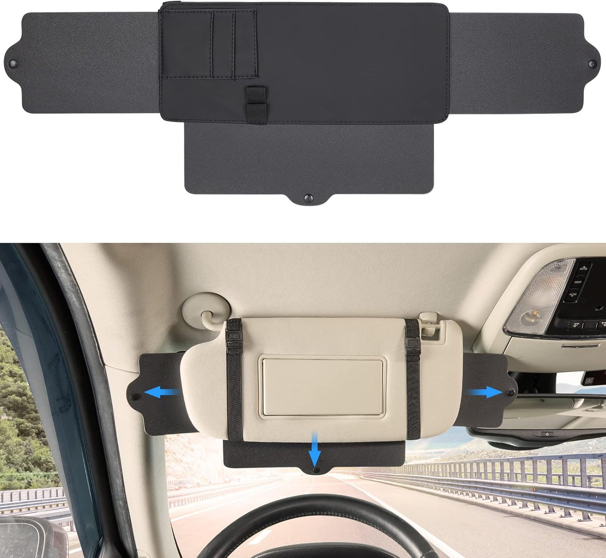 JoyTutus Car Sun Visor Sunshade Extender, Adjustable Sun Visor Protects from Anti-Glare, UV Rays Blocker Window Windshield Sunshade Extender for Car SUV