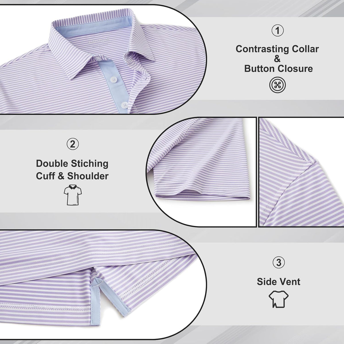 Golf Shirts for Men - Moisture Wicking Short Sleeve Performance Sport Casual Striped Collared Mens Polo Shirt