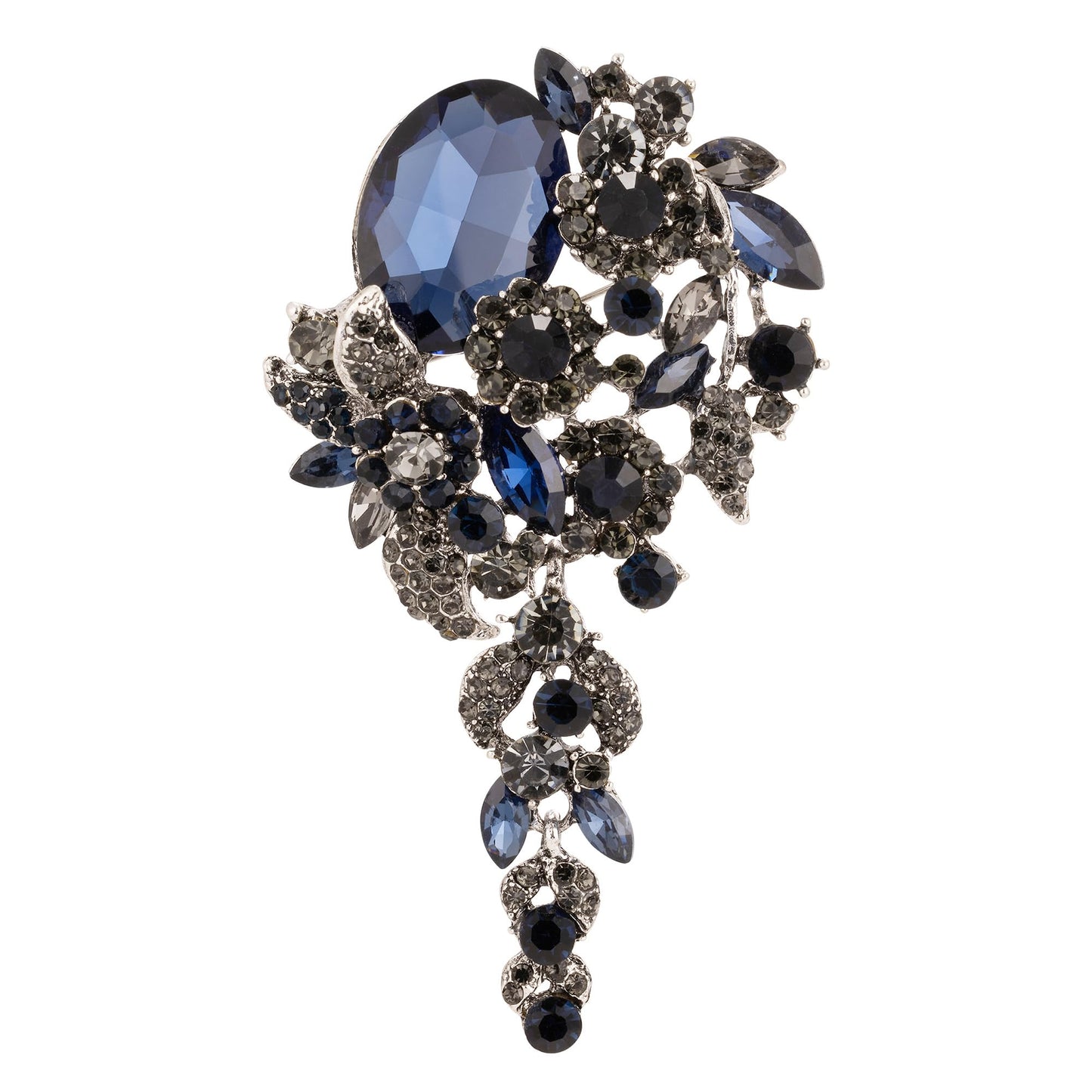 SELOVO Long Blue Flower Brooch Pin for Women Wedding Party Brooch Pendant