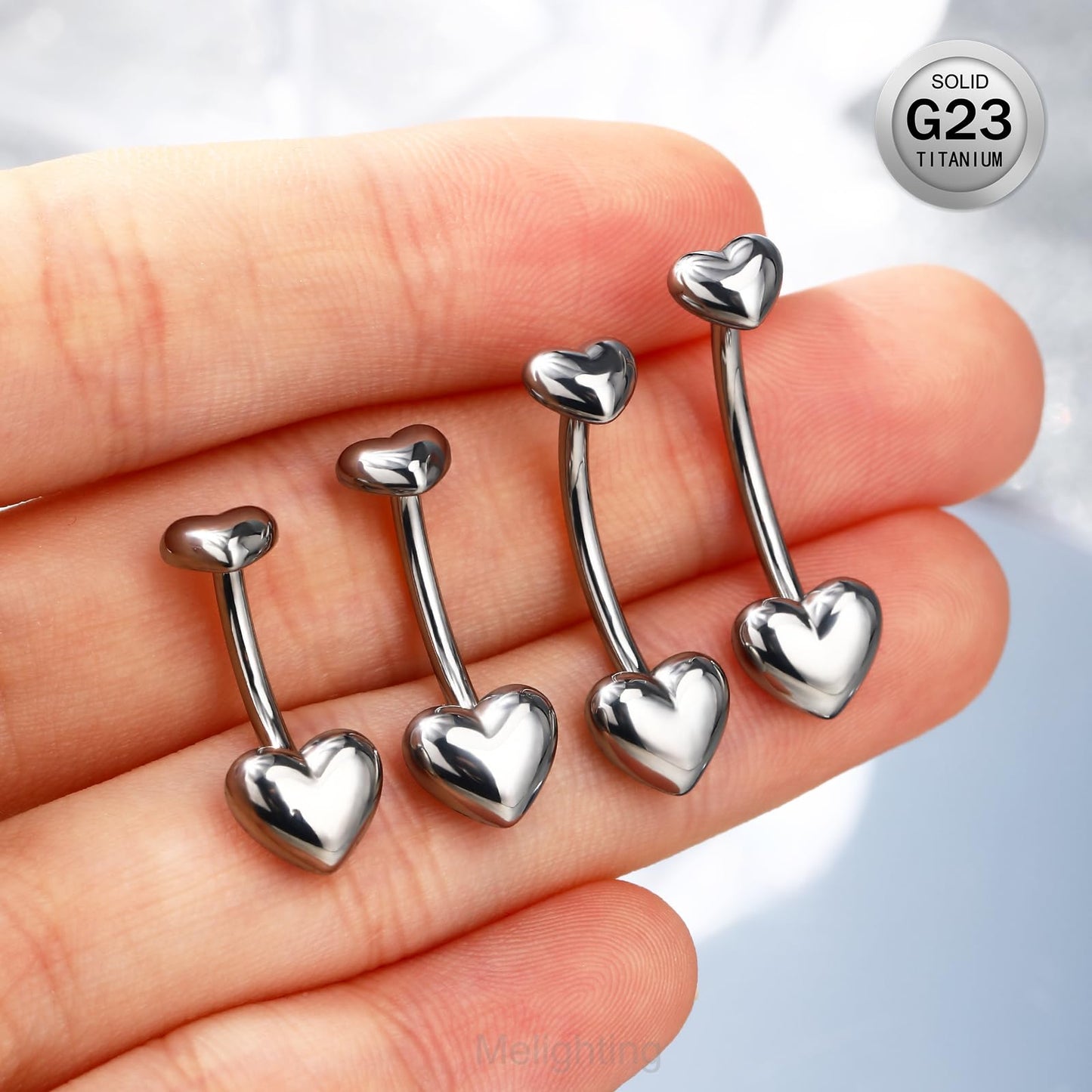 Melighting Titanium Belly Button Ring 14G Heart Belly Ring Internally Threaded G23 Titanium Navel Piercing Hoop Navel Barbell Body Piercing Jewelry 12 mm