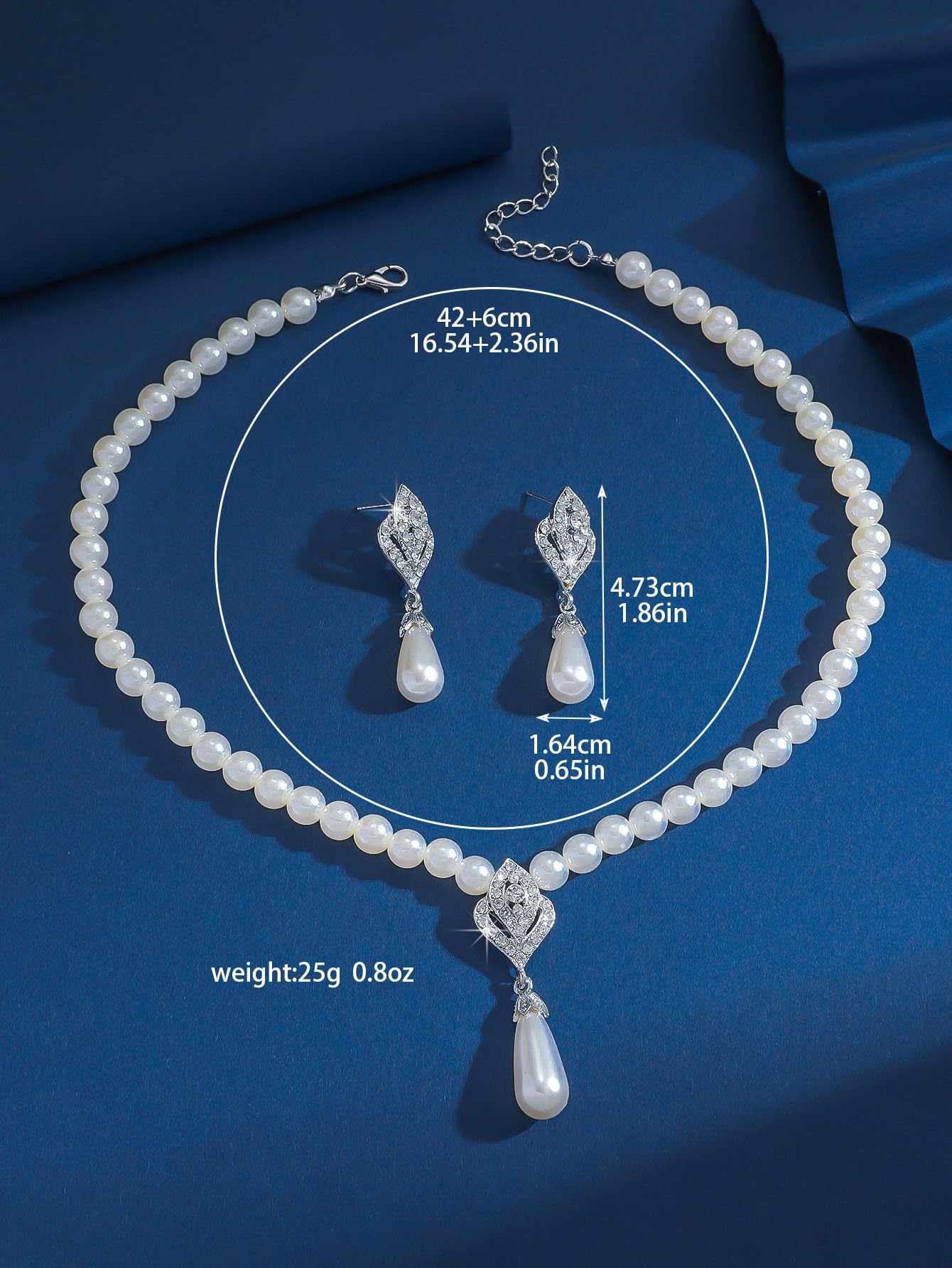 Pearl Necklace and Earring Set for Women,Pearl Jewelry Set Fake Pearls Necklace Imitation Beaded Collar de Perlas Para Mujer Necklaces for Prom Bridesmaid Costume Accessories B-Silver Water Drop