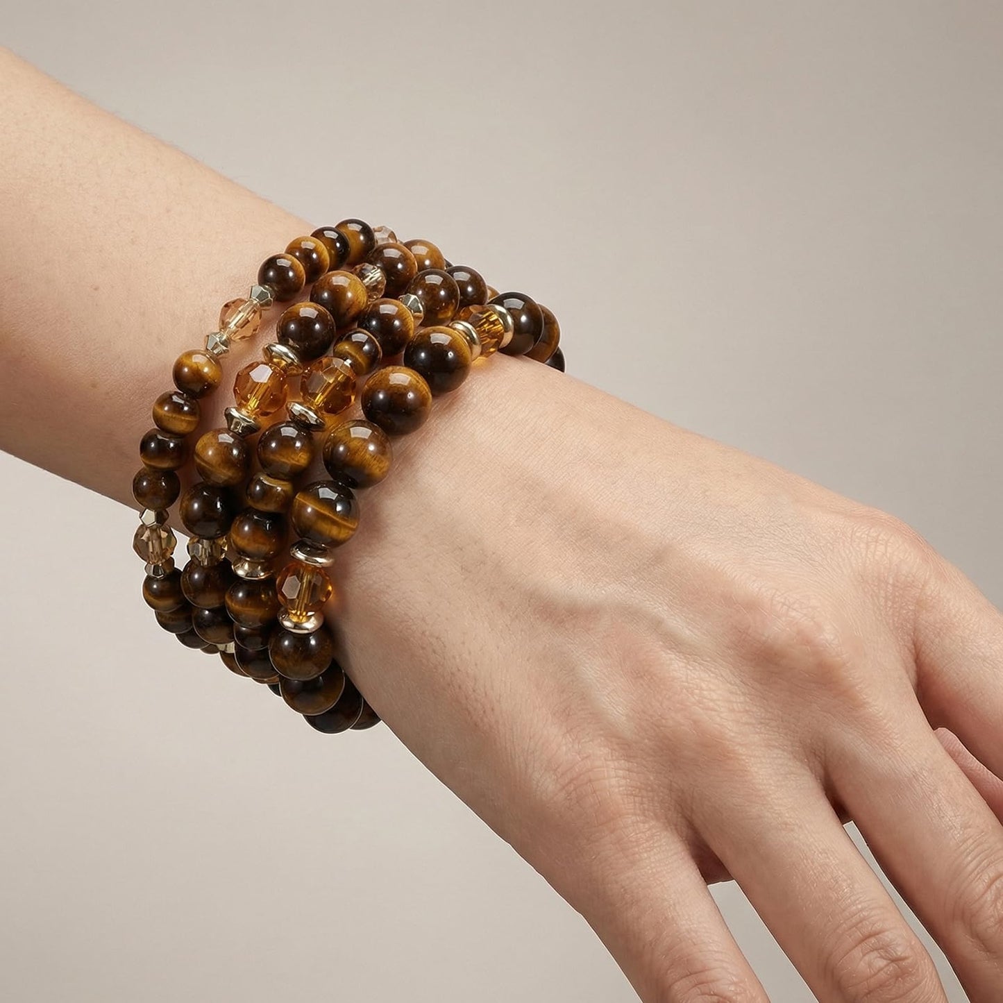 Briutn Tigers Eye Bracelet for Women Men Handmade Stackable Bracelet Adjustable Stretch Jewelry Gifts