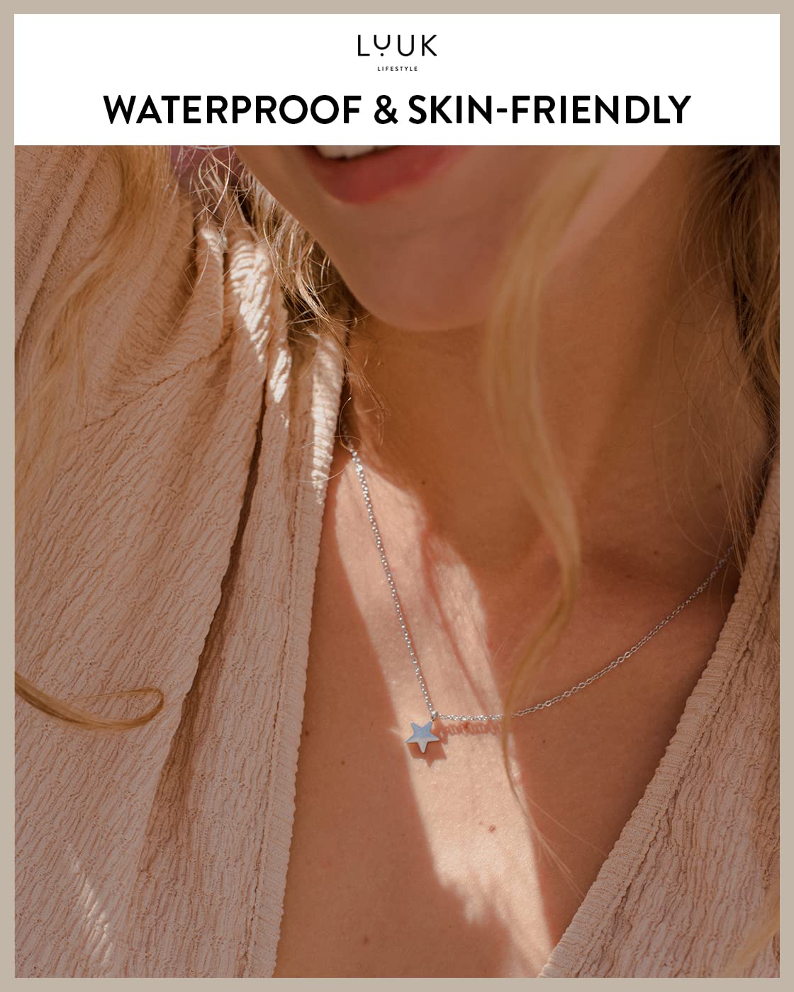LUUK LIFESTYLE stainless steel ladies' necklace with star pendant and HAPPINESS gift card, elegant jewellery, 19” adjustable chain length friendship necklace, silver