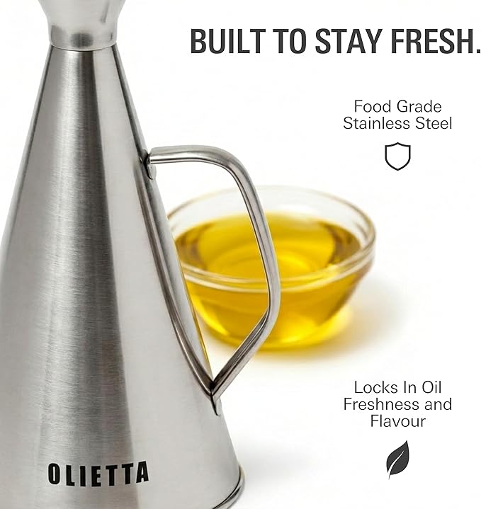 Olietta Olive Oil Dispenser Bottle Copper Stainless Steel Non Drip Leak Proof No Mess Vinegar Pourer & Kitchen Drizzler 25 oz 750ML 0.75 Litre Great for Pouring & Drizzling Easy to Clean & Leakproof