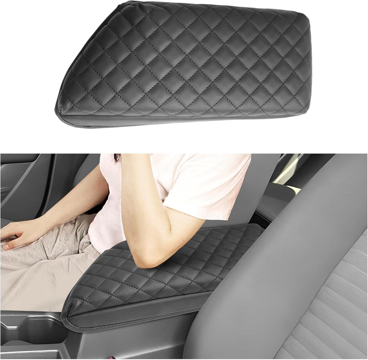 SXCY for 2020-2025 VW Jetta Armrest Cover for Volkswagen Jetta 2025 Accessories 2020-2024 2025 Jetta Center Console Cover 2025 Jetta Middle Console Cover (Black Checkered Pad)