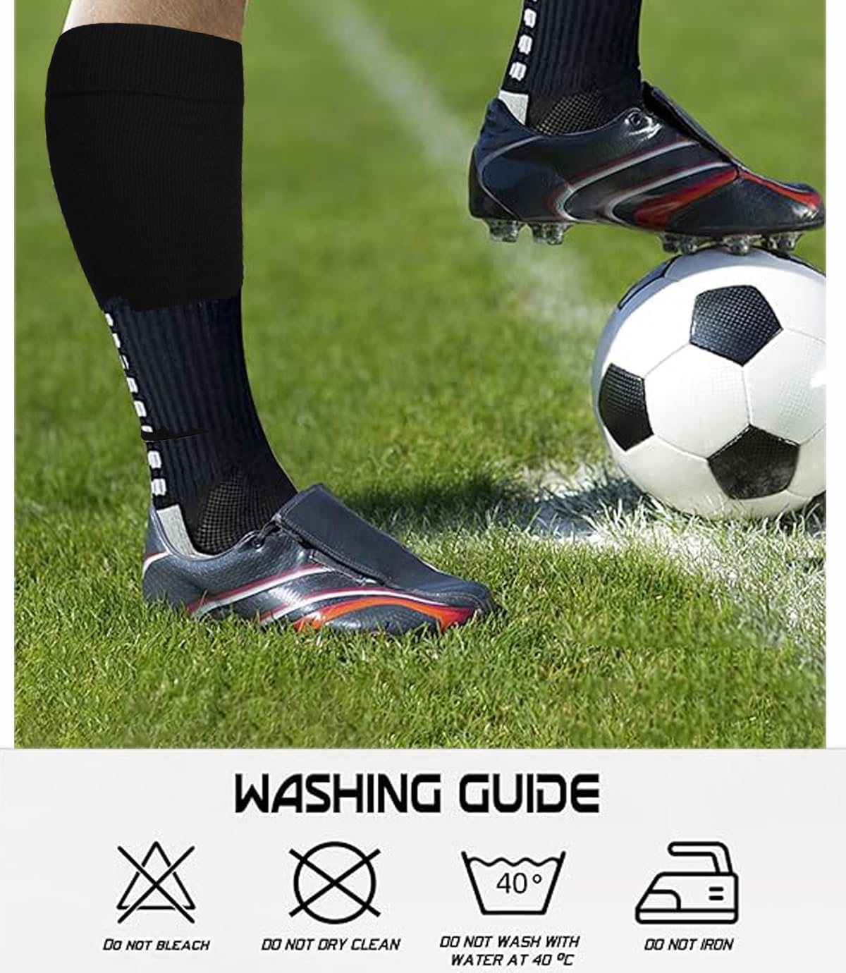 KMOLY 1 Set Soccer Grip Socks,Shin Guard Sleeves for Football Basketball for Men and Women Black/White One Size