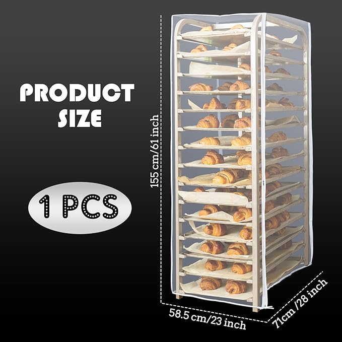 Riakrum 1 Pc Bun Pan Rack Cover Bakers Rack Cover 20 Tier Sheet for Home Kitchen Restaurant Dining Bakery 28" L x 23" W x 61" H (Clear,Peva)