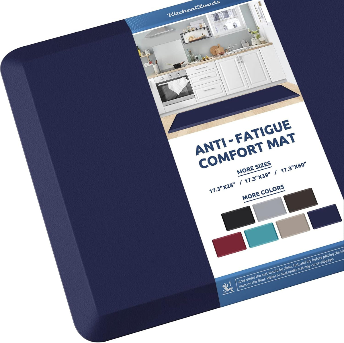 KitchenClouds Kitchen Mat Cushioned Anti Fatigue Kitchen Rug 17.3"x60" Waterproof Non Slip Kitchen Rugs and Mats Standing Desk Mat Comfort Floor Mats for Kitchen House Sink Office (Blue)