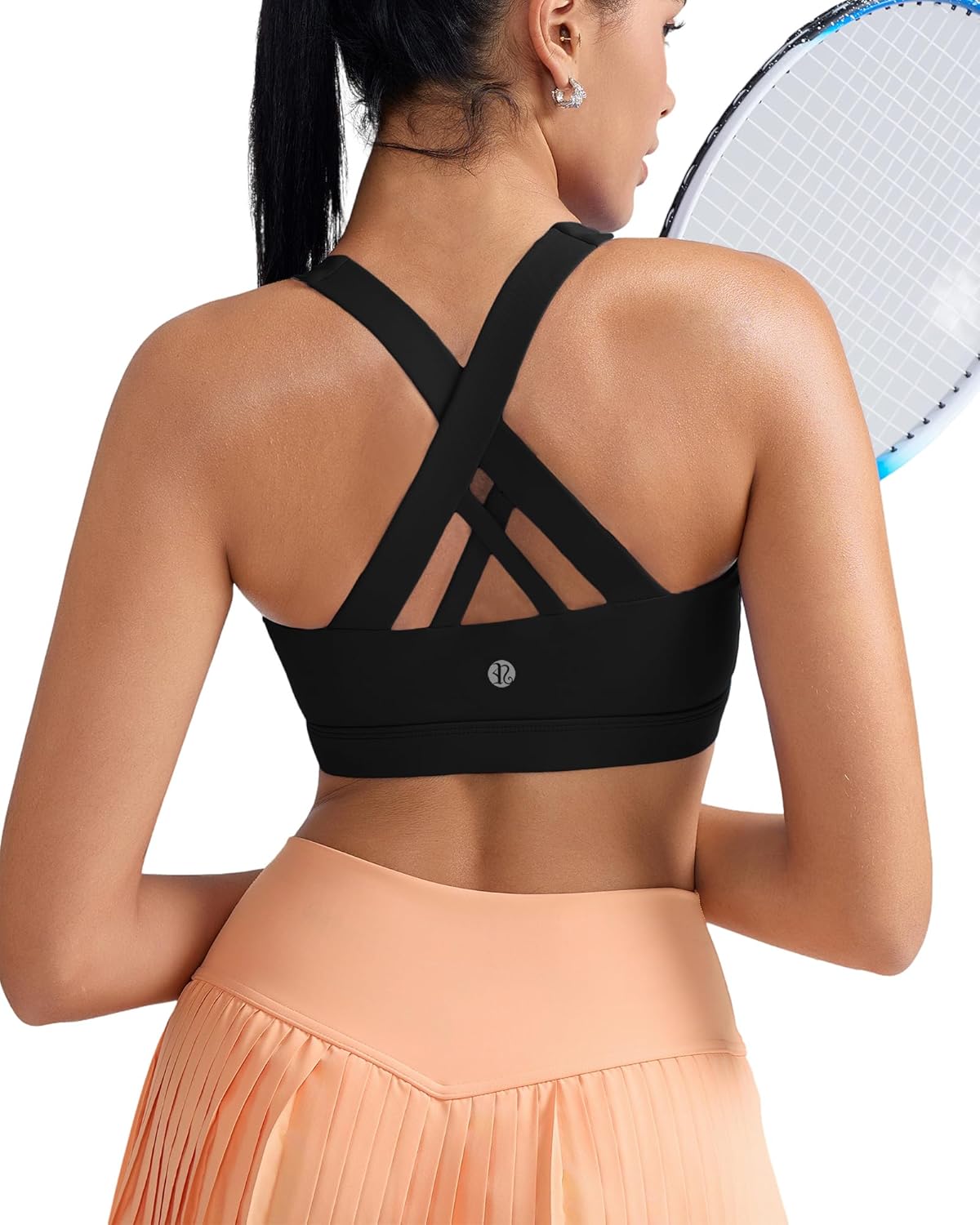 RUNNING GIRL Sports Bra for Women, Criss-Cross Back Padded Strappy Sports Bras Medium Support Yoga Bra with Removable Cups