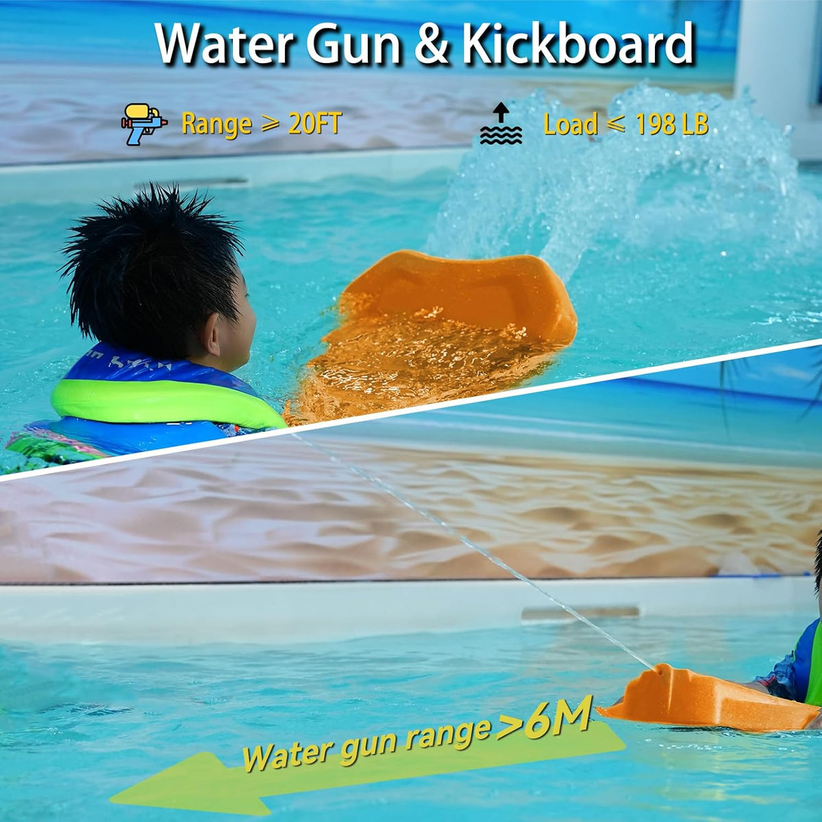 Electric Swimming Kickboard for Kids – 2-in-1 Water Jet & Propeller, Water Scooter Float Board for Swim Training, 6.1kgf Thrust, 24V/4.6Ah Battery, 45 Min Runtime, Load 198 lbs, Summer Pool Toy