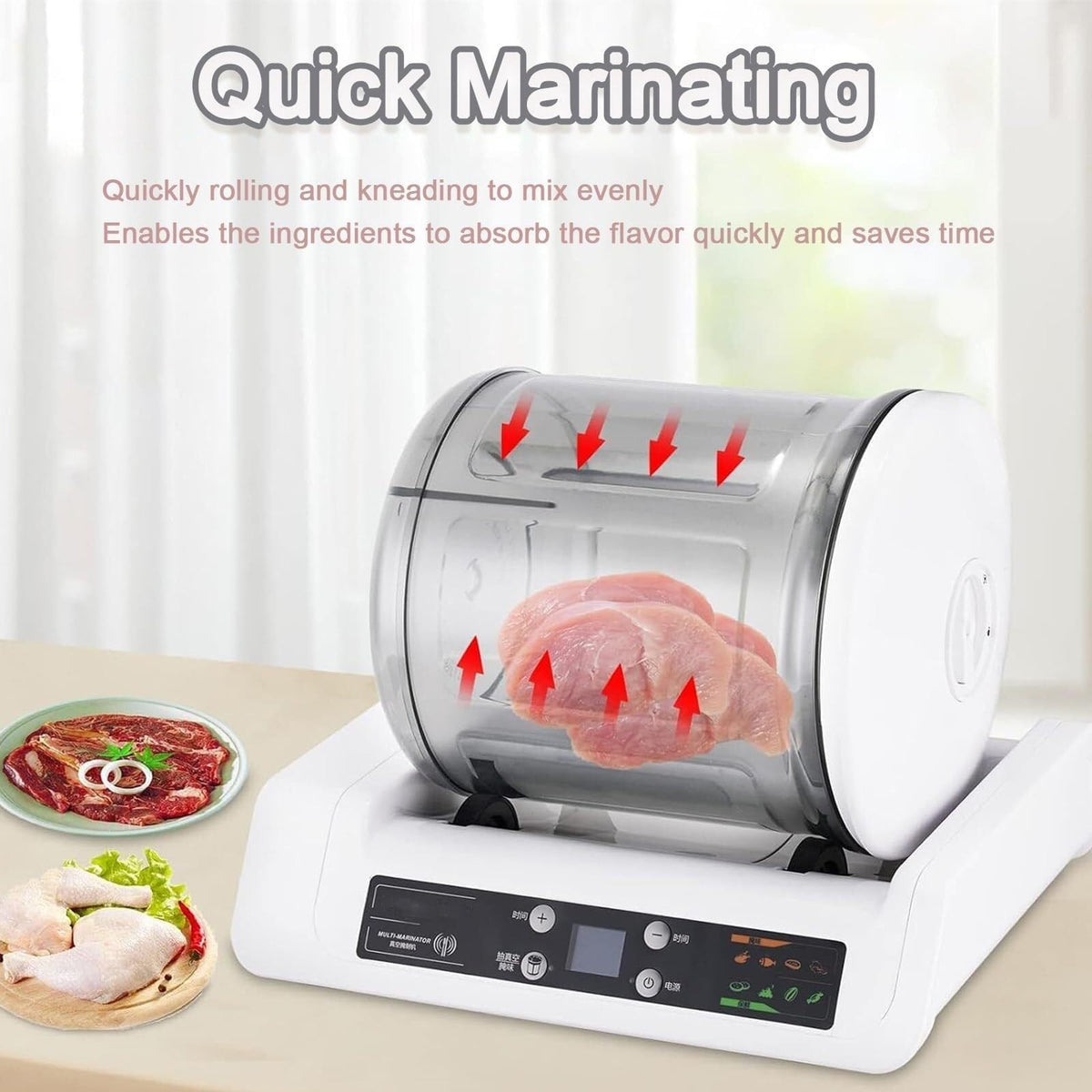Automatic Vacuum Tumbler Marinating Machine,Adjustable Time,Control Panel,with 7l Capacity Pickling Barrel,with 20 Disposable Gloves,for Marinating Meat and Vegetables