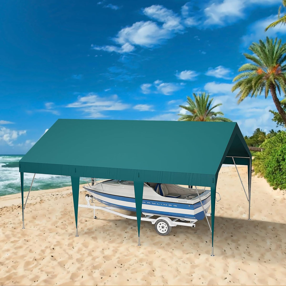 10x20ft Heavy Duty Carport Outdoor Car Canopy UV Resistant Waterproof Party Tent All-Season Portable Garage Gazebo Shelter for Car, Storage Shed (Dark Green)