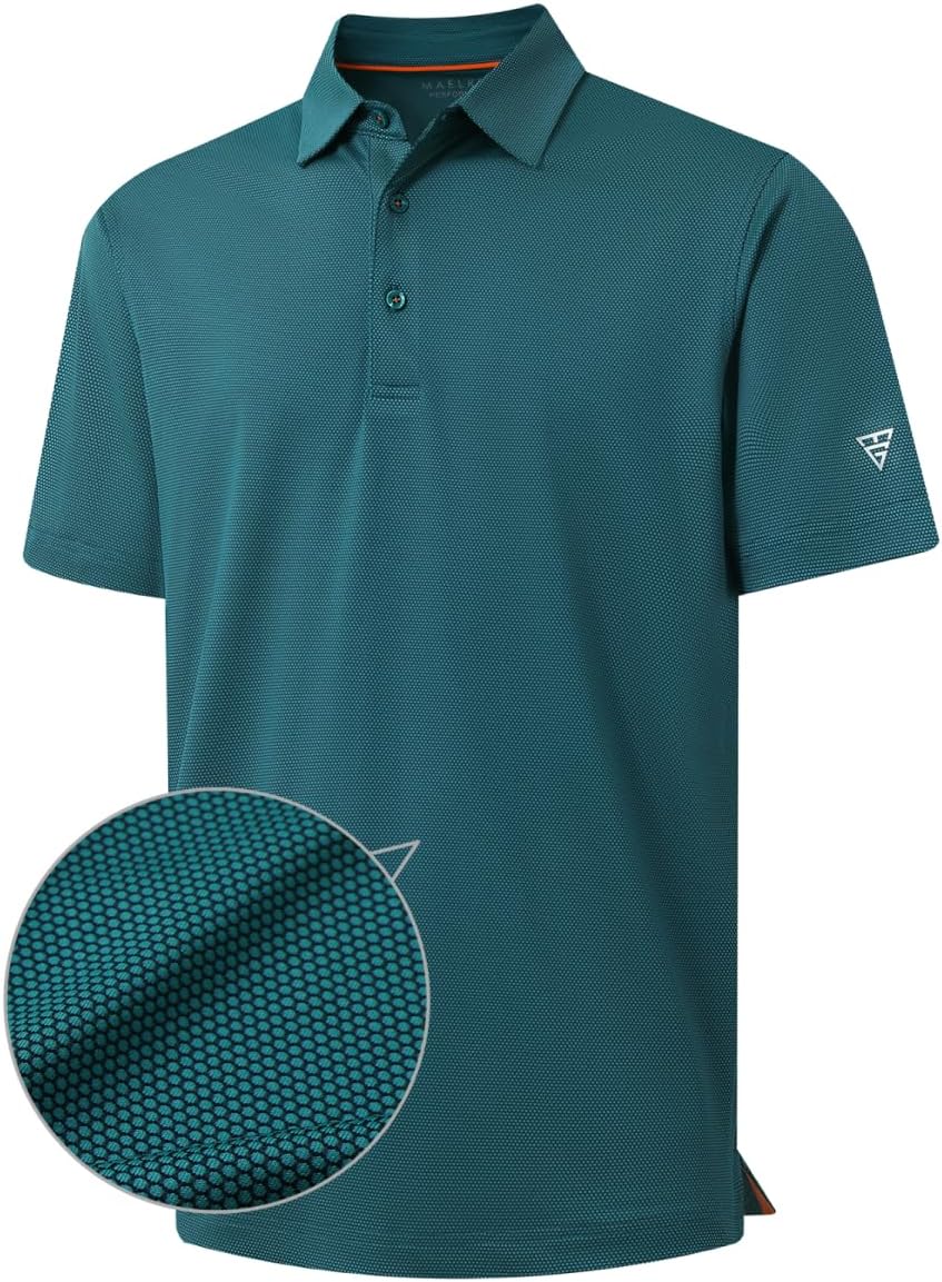 M MAELREG Golf Shirts for Men Dry fit Sports Jacquard Lightweight Performance Texture Short Sleeve Collared Polo Shirts