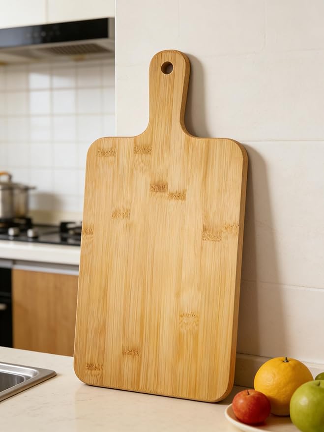 ZeQi Bamboo Cutting Board with Handle (16"L x 7.8"W), Wooden Cutting Boards, Chopping Board, Charcuterie Board, Serving board for Cheese, Bread, Pizza, Vegetables & Fruits
