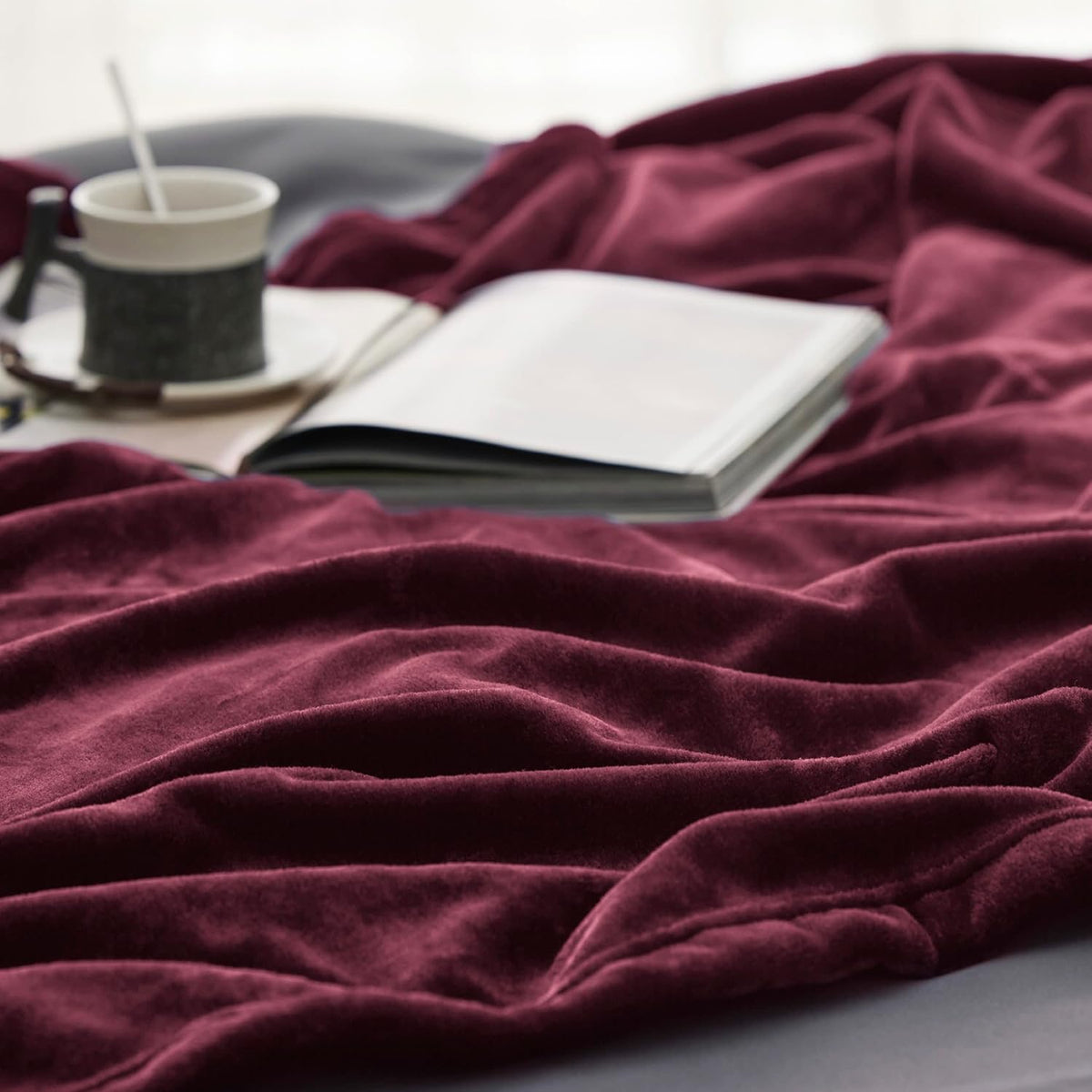 Bedsure Fleece Blanket Twin Size Burgundy - 300GSM Lightweight Plush Fuzzy Cozy Soft Warm Blanket for Bed, Sofa, Couch, Travel, Camping, 60x80 inches