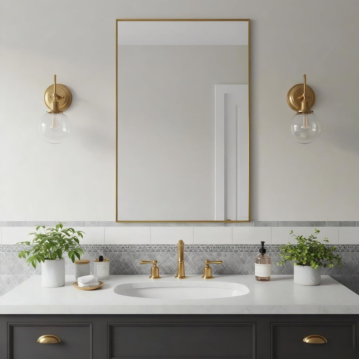 20x36 Inch Brass Bathroom Mirror for Wall, Aluminum Frame Rectangle Rectangular Vanity Mirror, Modern Large for Bedroom, Living Room, Horizontal or Vertical