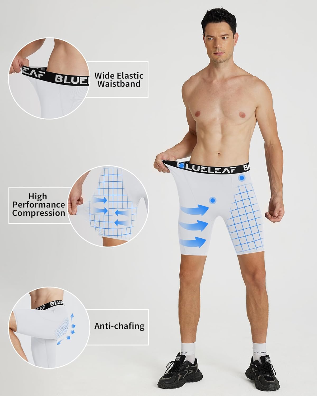 Blueleaf Men's Compression Shorts Sports Running Spandex Shorts Performance Athletic Workout Base Layer Underwear