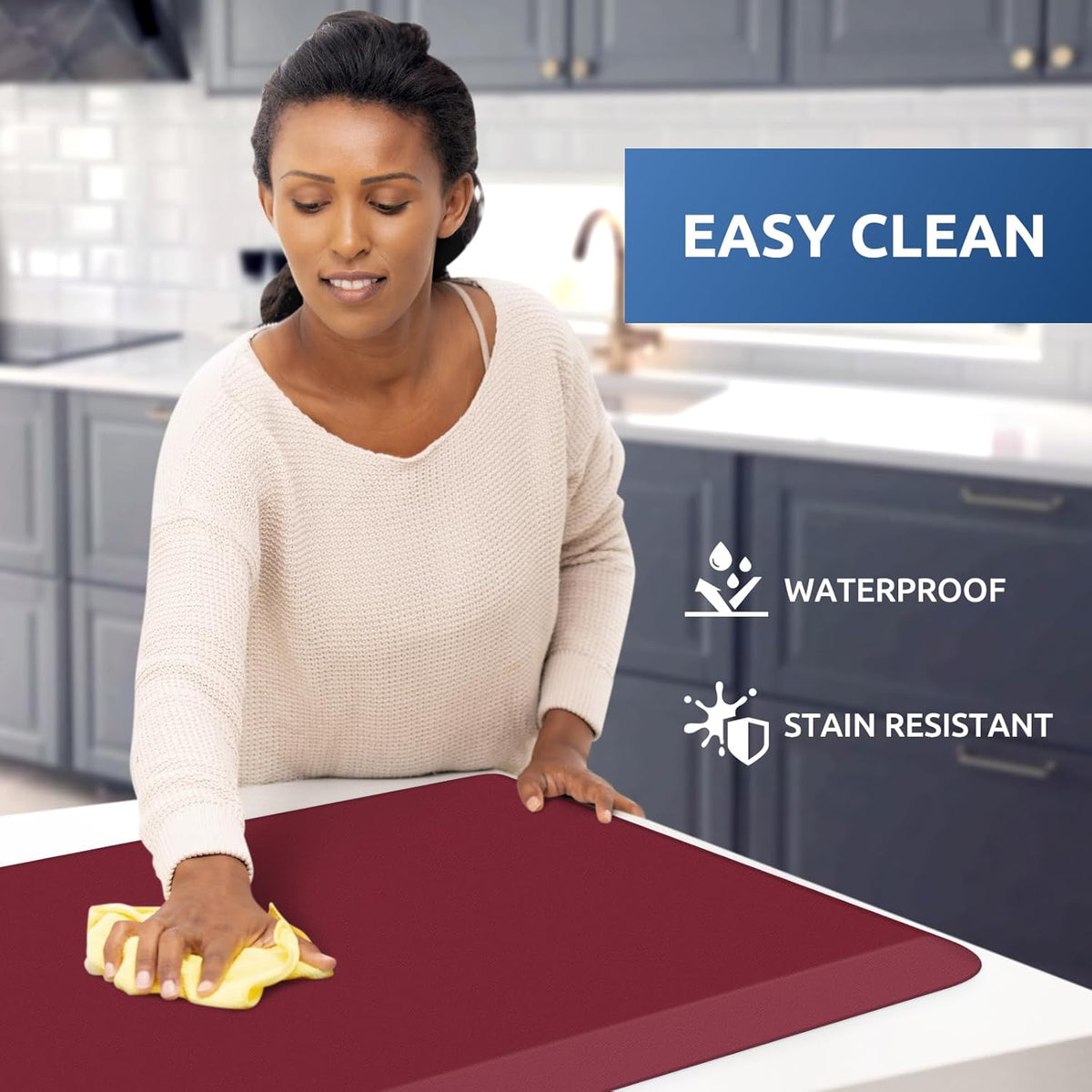KitchenClouds Kitchen Mat Cushioned Anti Fatigue Rug 20"x32" Waterproof, Non Slip, Standing and Comfort Desk/Floor Mats for House Sink Office (Red)