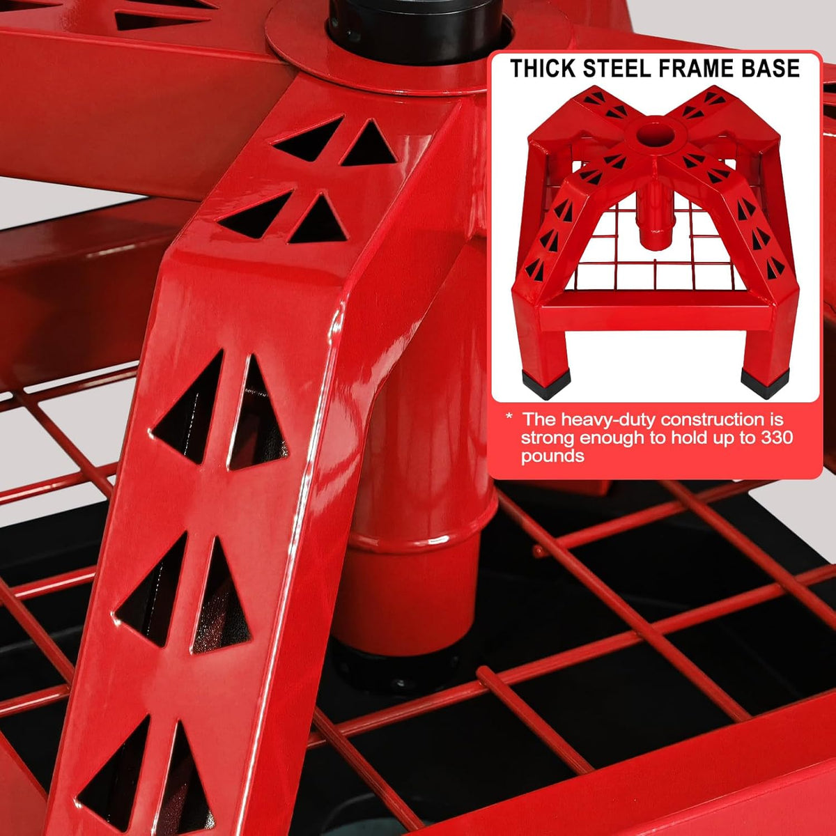 Rolling Shop Stool with Wheels, Heavy Duty Garage Work Mechanic Stool with Backrest, Adjustable Height 360°Swivel Rolling Chair with Tool Tray Storage, 330 LBS Capacity, Red
