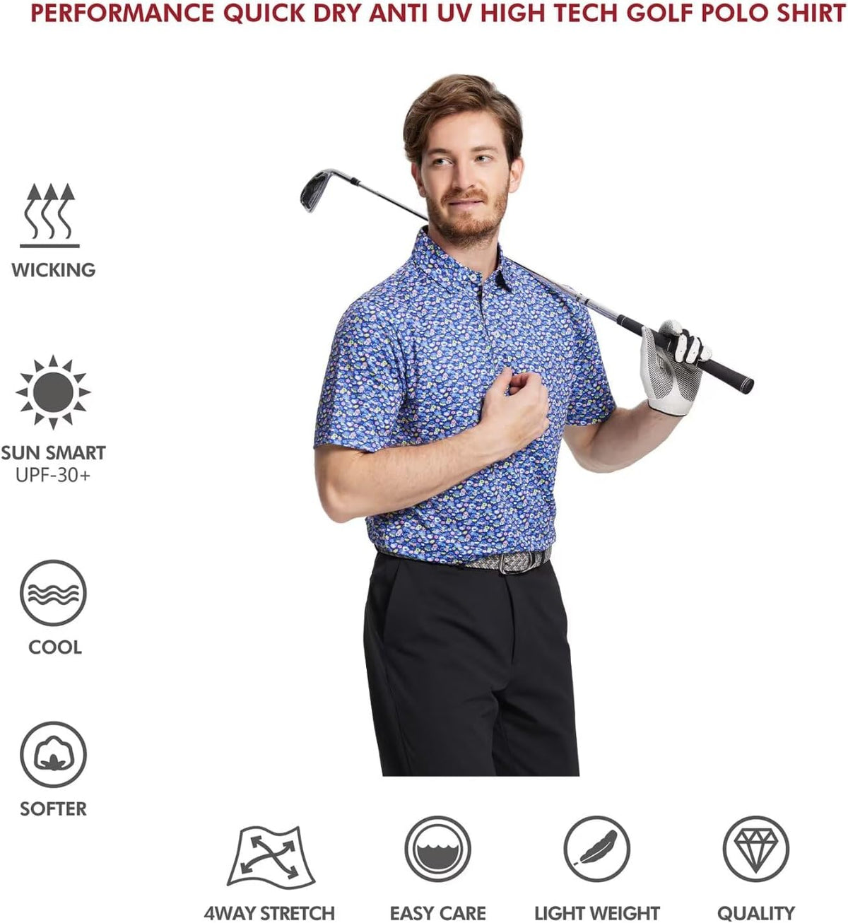 Men's Golf Polo Shirts Short Sleeve Striped Performance Moisture Wicking Dry Fit Golf Shirts for Men