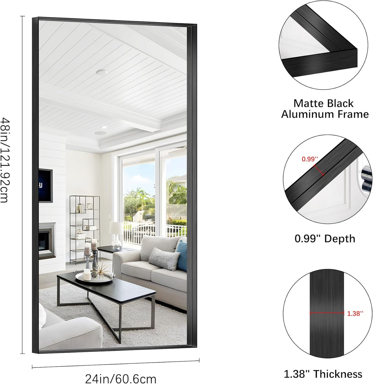 Black Bathroom Mirror, 24x48 Inch Rectangular Framed Mirror, Large Wall Mounted Bathroom Vanity Mirror Over Sink for Bedroom,Restroom, Living Room, Hangs Vertically or Horizontally
