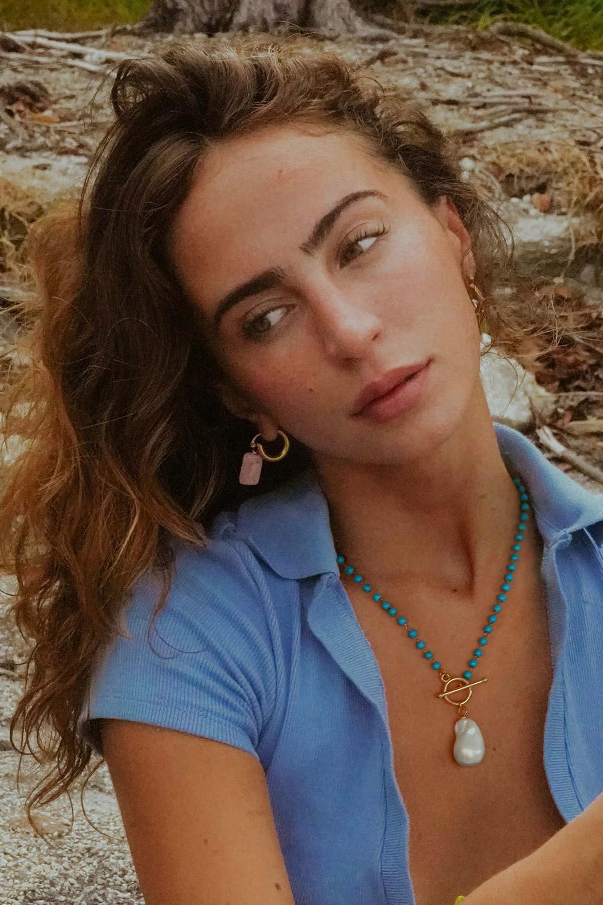 POTESSA Big Baroque Pearl Pendant Necklace Bohemian Turquoise Beaded 18K Gold Plated Toggle Clasp Necklace for Women Jewelry Gifts