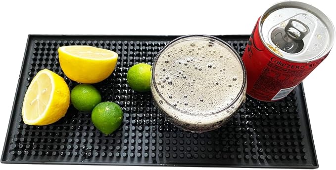 XieNie Bar Mat, 6" x 12" Black Small Coffee Mat for Home Bar Kitchen Countertop, Non-Slip Rubber Service Spill Mat for Cocktail Bartender Accessories, PVC Counter Top Cup Glasses Drying Mats, 1Pac