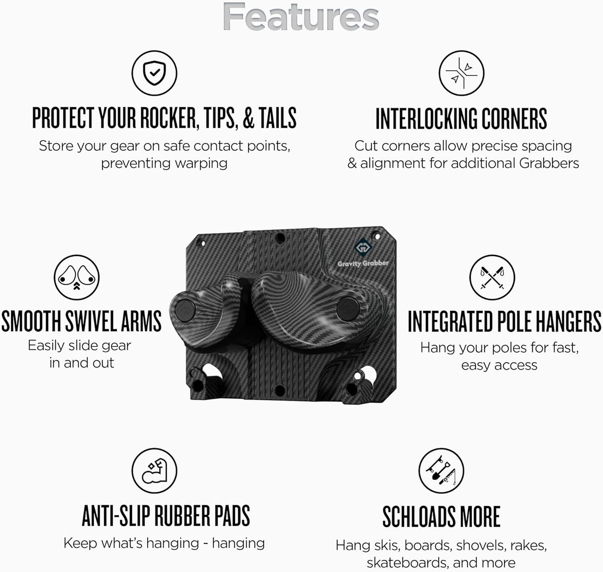 Ultimate Wall Storage Rack for Skis and Snowboards | Damage-Free Storage | Fits Any Ski or Snowboard | (Carbon, 1)