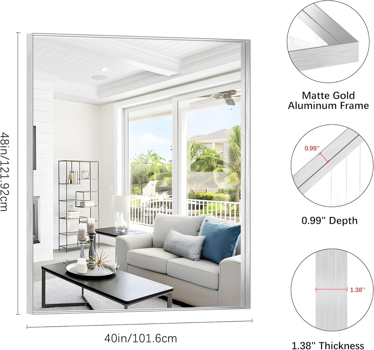 Silver Bathroom Mirror, 40x48 Inch Rectangular Framed Mirror, Large Wall Mounted Bathroom Vanity Mirror Over Sink for Bedroom,Restroom, Living Room, Hangs Vertically or Horizontally