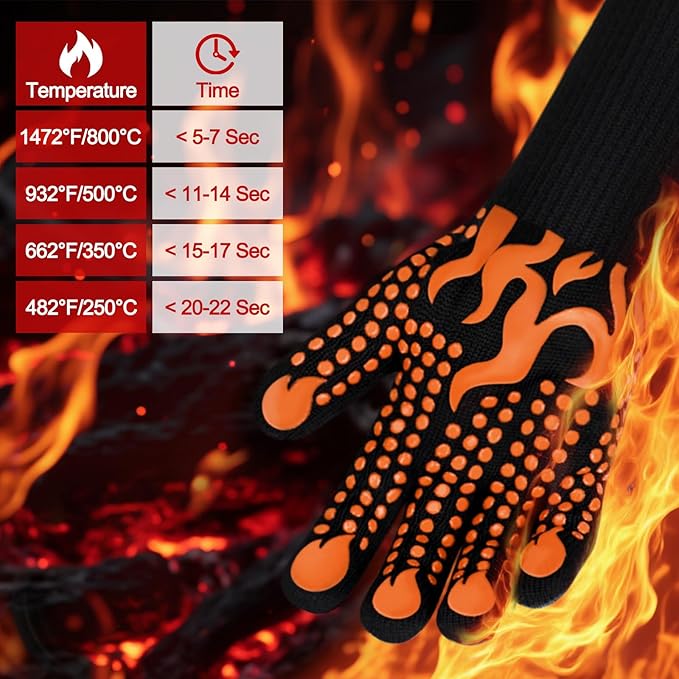 Comsmart BBQ Gloves, 1472°F Heat Resistant Grilling Gloves Silicone Non-Slip Oven Gloves Long Kitchen Gloves for Barbecue, Cooking, Baking, Short, Orange
