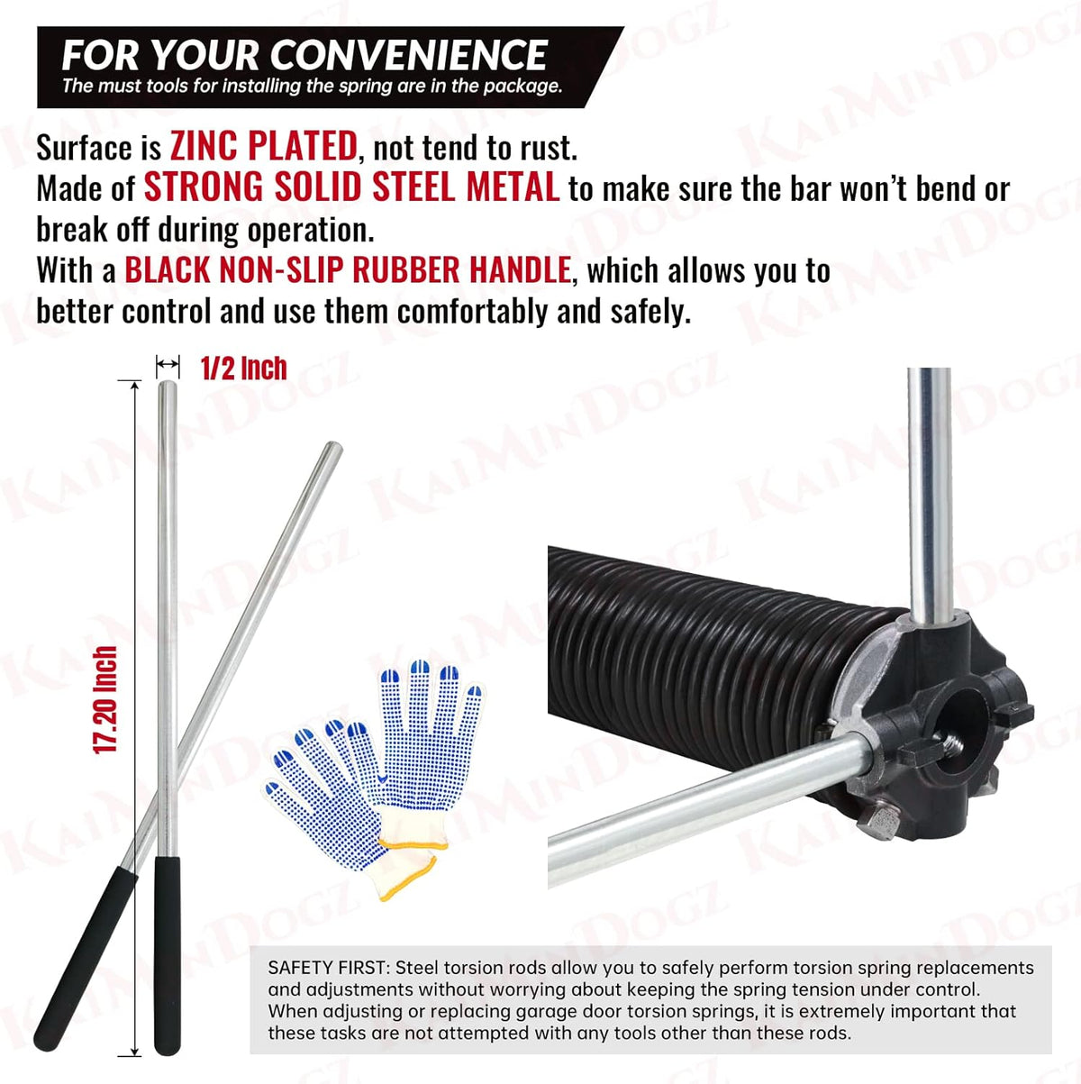 Pair of 1.75" Garage Door Torsion Springs Set with Non-Slip Winding Bars&Gloves, High Precision Electrophoresis Oil-Free Black Coated for Replacement, MIN 16,000 Cycles (0.207 x 1.75"x 30")
