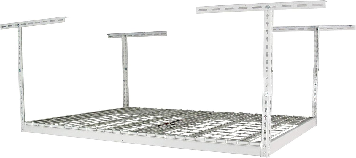 MonsterRax Overhead Garage Storage Racks 4x6 (2-Pack) Ceiling Mounted Shelving, Adjustable Hanging Storage Organizer, Heavy Duty Steel, Holds 500 Pounds, Color: White, Adjusts 18"-33” off Ceiling
