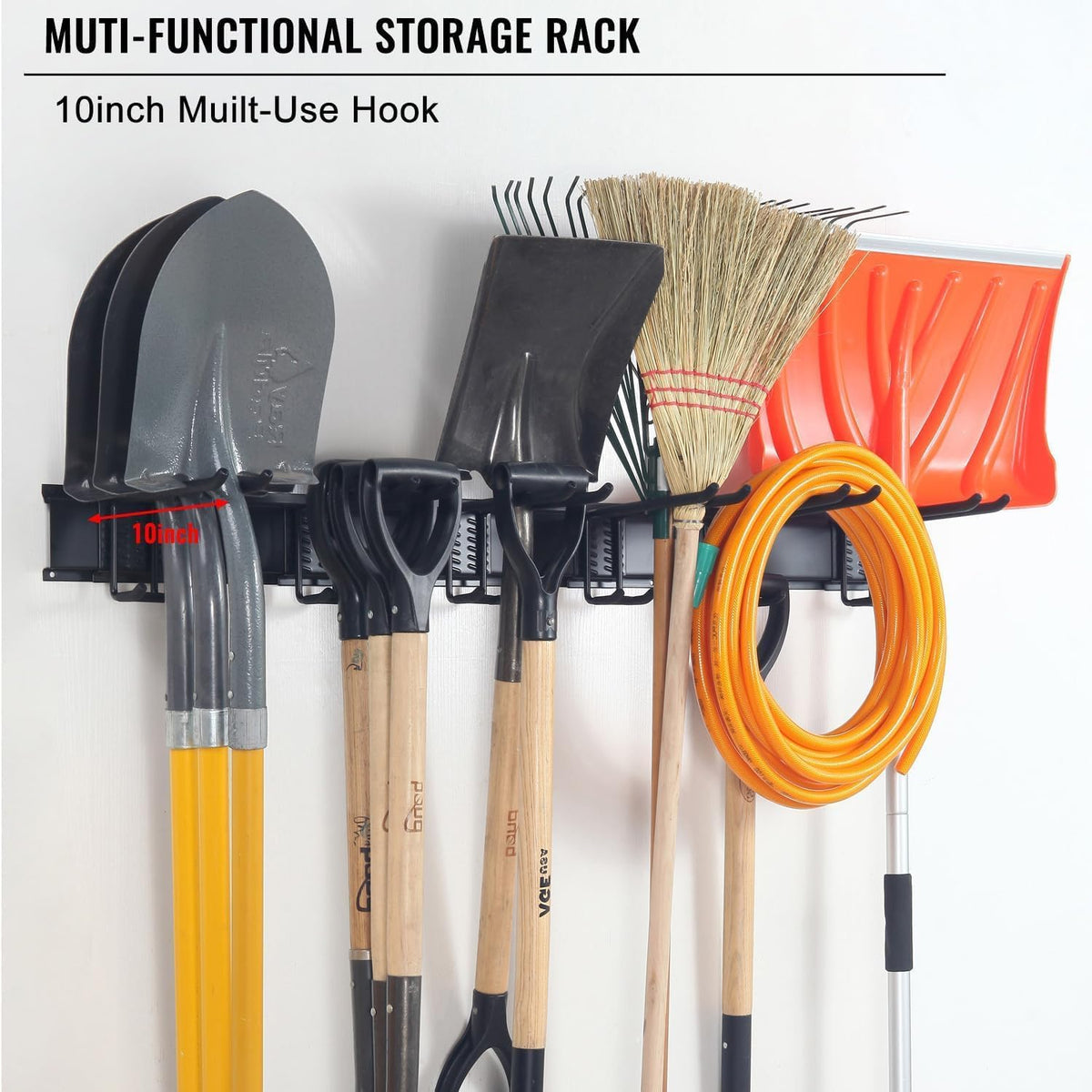 Wall Mount Tool Storage Rack, Heavy Duty Garage Storage Tool Organizer, Garden Tool Wall Hooks and Hangers, Hold Up to 350lbs Black 2Pack, AK806-Black-2Pack