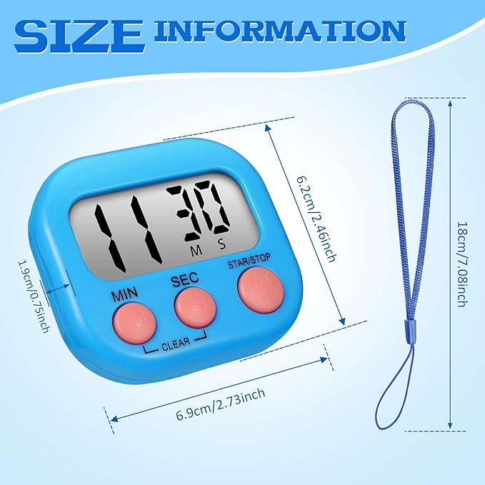 Flutesan 6 Pack Digital Kitchen Timer First Day of School Back to School for Cooking with 6 Pcs Lanyard Magnetic Back and On/Off Switch Second Minute Count up Countdown