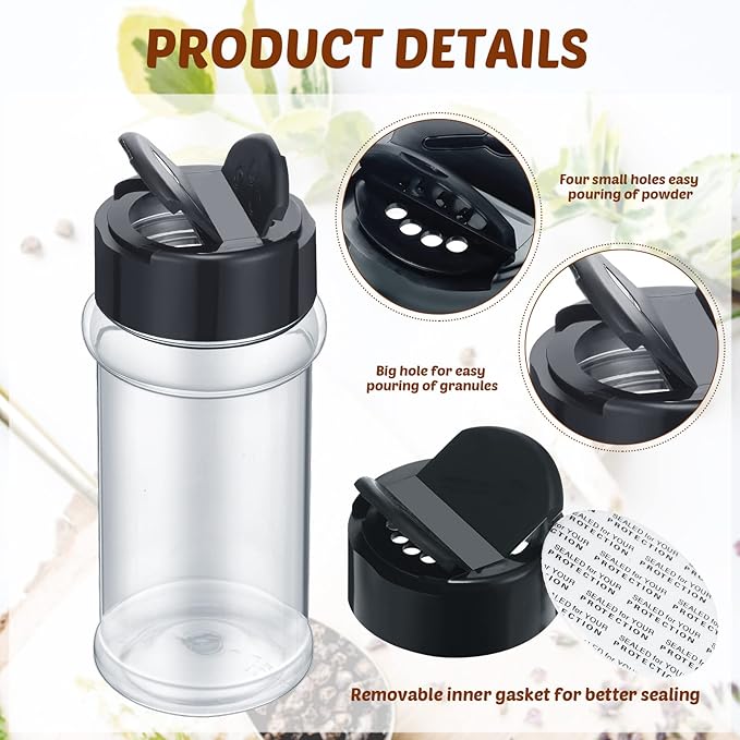 Eccliy 36 Pack 3 oz Clear Plastic Spice Jars with Label and Shaker Lids Empty Spice Bottles Seasoning Containers Seasoning Jars Shaker Condiment Pots for Pepper Herbs Powders(Black)