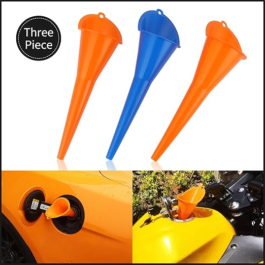 Oil Funnel 3-Pack, Multi Function Plastic Long Neck Oil Funnel - for All Automotive Oils Lubricants Engine Oils Water Diesel Fuel Kerosene