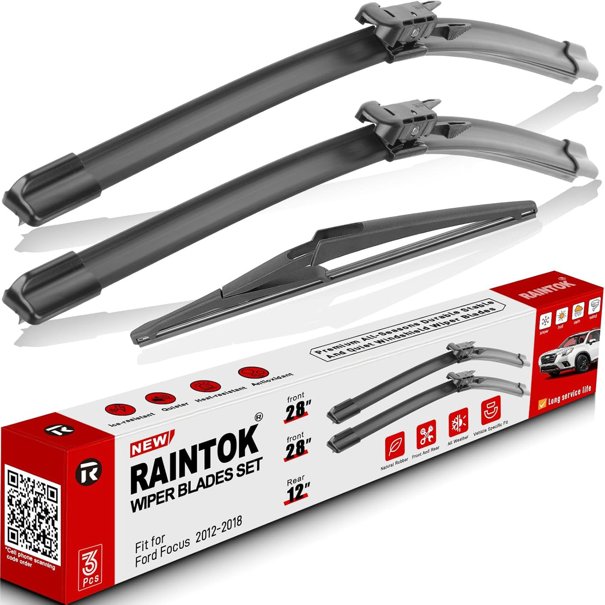 Windshield Wiper Blades Replacement for Ford Focus 2012 2013 2014 2015 2016 2017 2018 Original Factory Quality Front Rear Wipers Blade Set for My Car - 28" 28" 12" (Pack of 3)