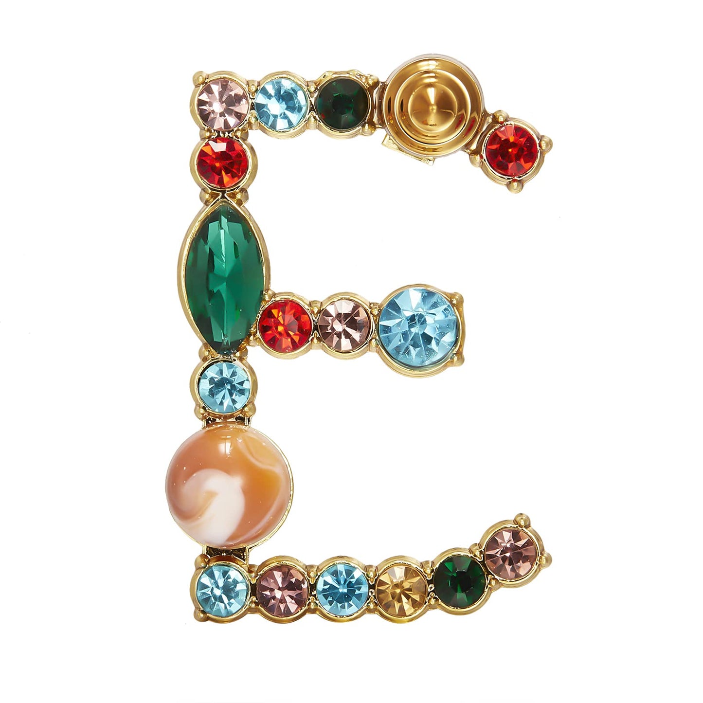 RINHOO Crystal Pearl Initial Brooch Gold Plated Enamel Colorful Letter Alphabet Breastpin Pin Jewelry for GIFTS (Gold E)