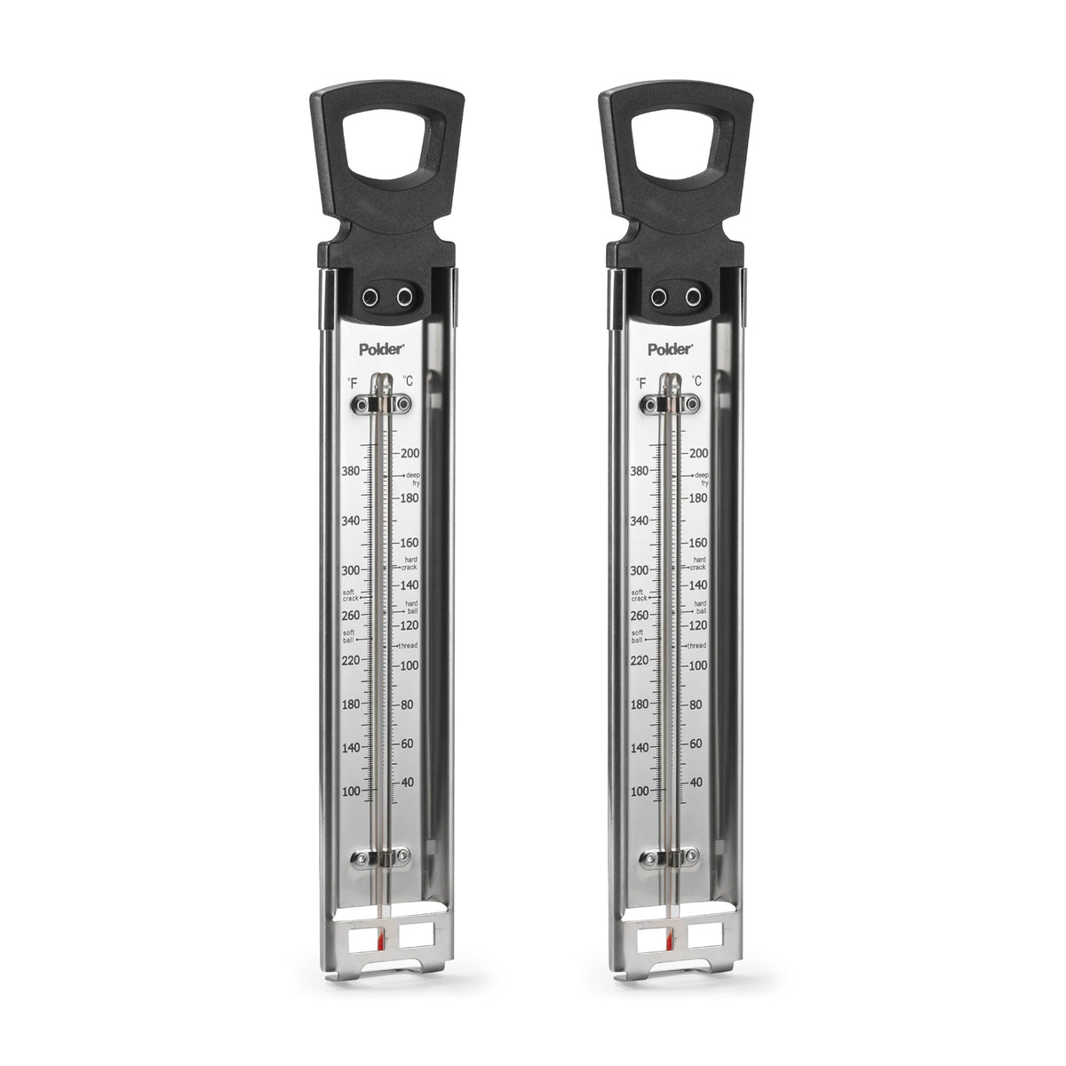 Polder Candy/Jelly/Deep Fry Thermometer, Stainless Steel, with Adjustable Sliding Pot Clip Attachment and Quick Reference Temperature Guide
