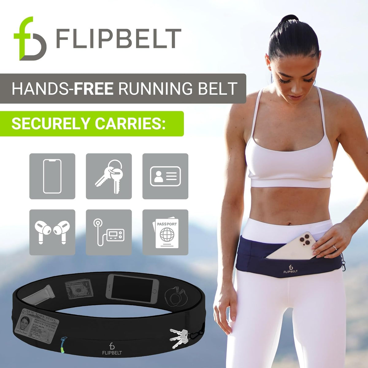 FlipBelt Zipper Running Belt, Waist Pack for Fitness and Running, US Company